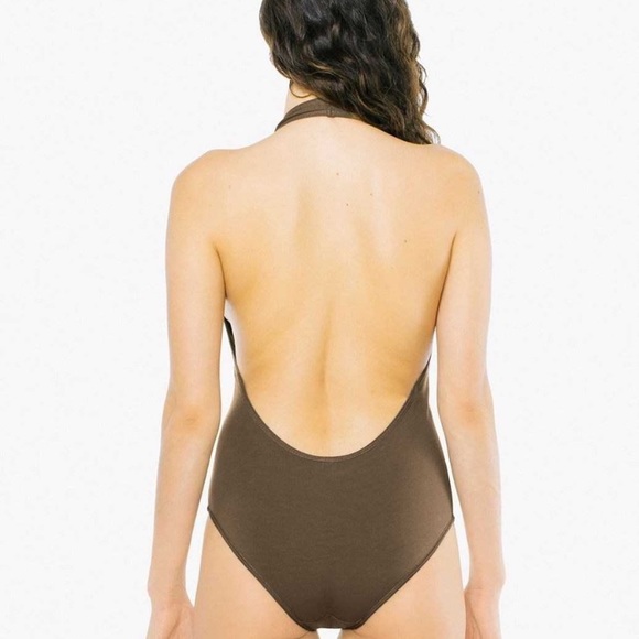 American Apparel Halter Bodysuit in Army - Stretch Cotton Basic Leotard Size S M - Picture 3 of 4